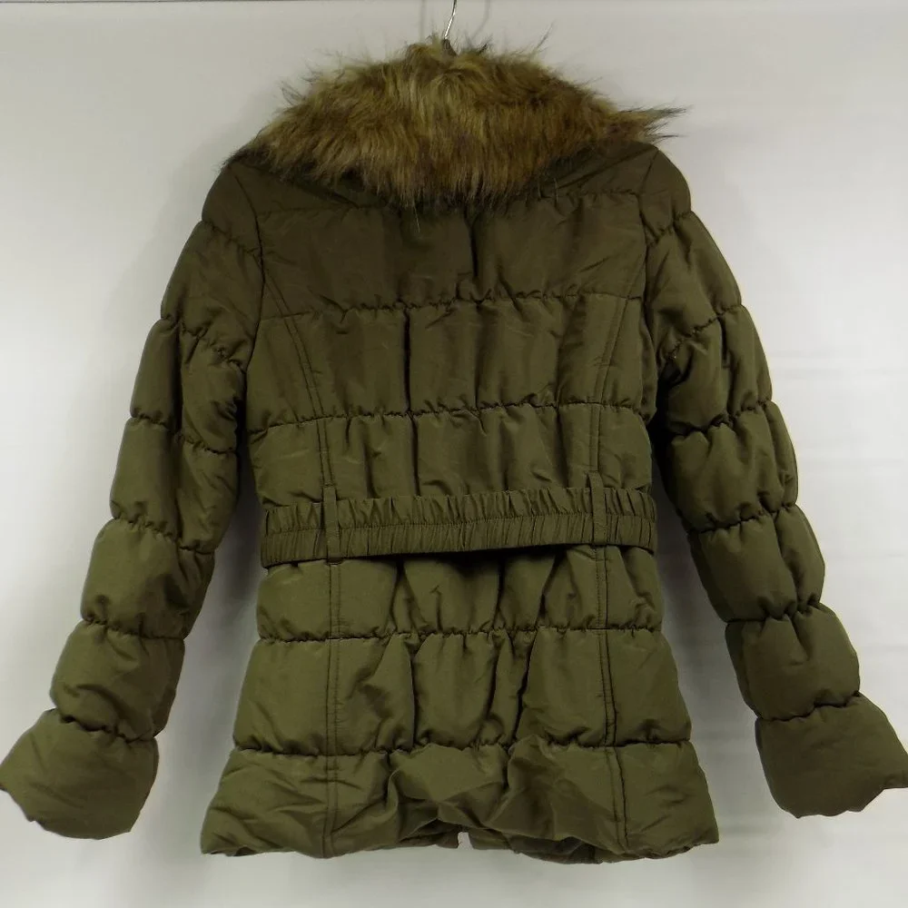 C'Esttoi Chico Belted Puffer Coat Fur Collar Olive Green NEW WITHOUT TAGS - Picture 6 of 10